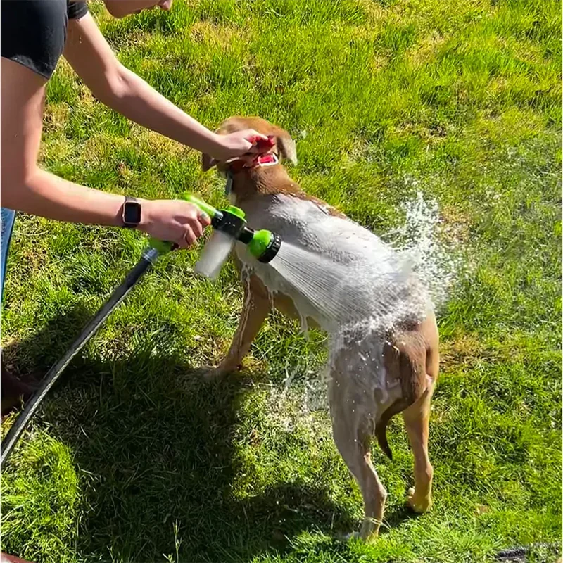 "Kit de Limpeza e Banho para Cães: Pistola de Pulverização de Alta Pressão com Mangueira de Chuveiro, 3 Modos Ajustáveis para Lavagem Eficiente com Água, Espuma e Sabão"